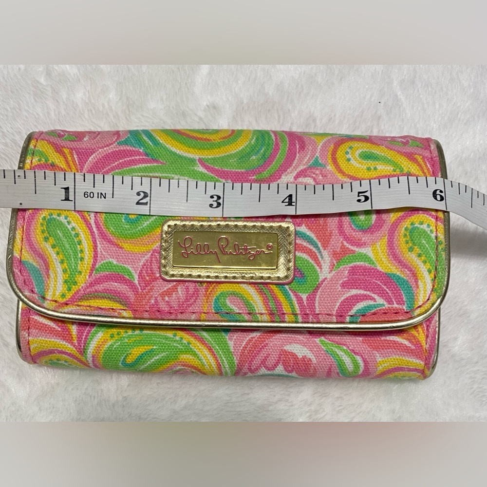Lilly Pulitzer It's A Keeper Canvas Wristlet Wallet Pink Green Paisley Gold - Picture 9 of 11